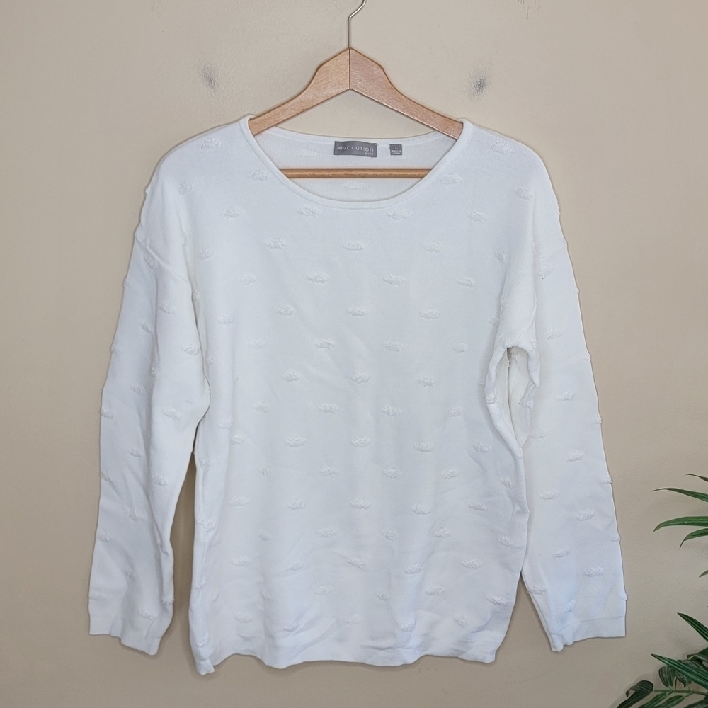 Evolution by Cyrus White Oval Textured Sweater Size Large Neutral Classic Work